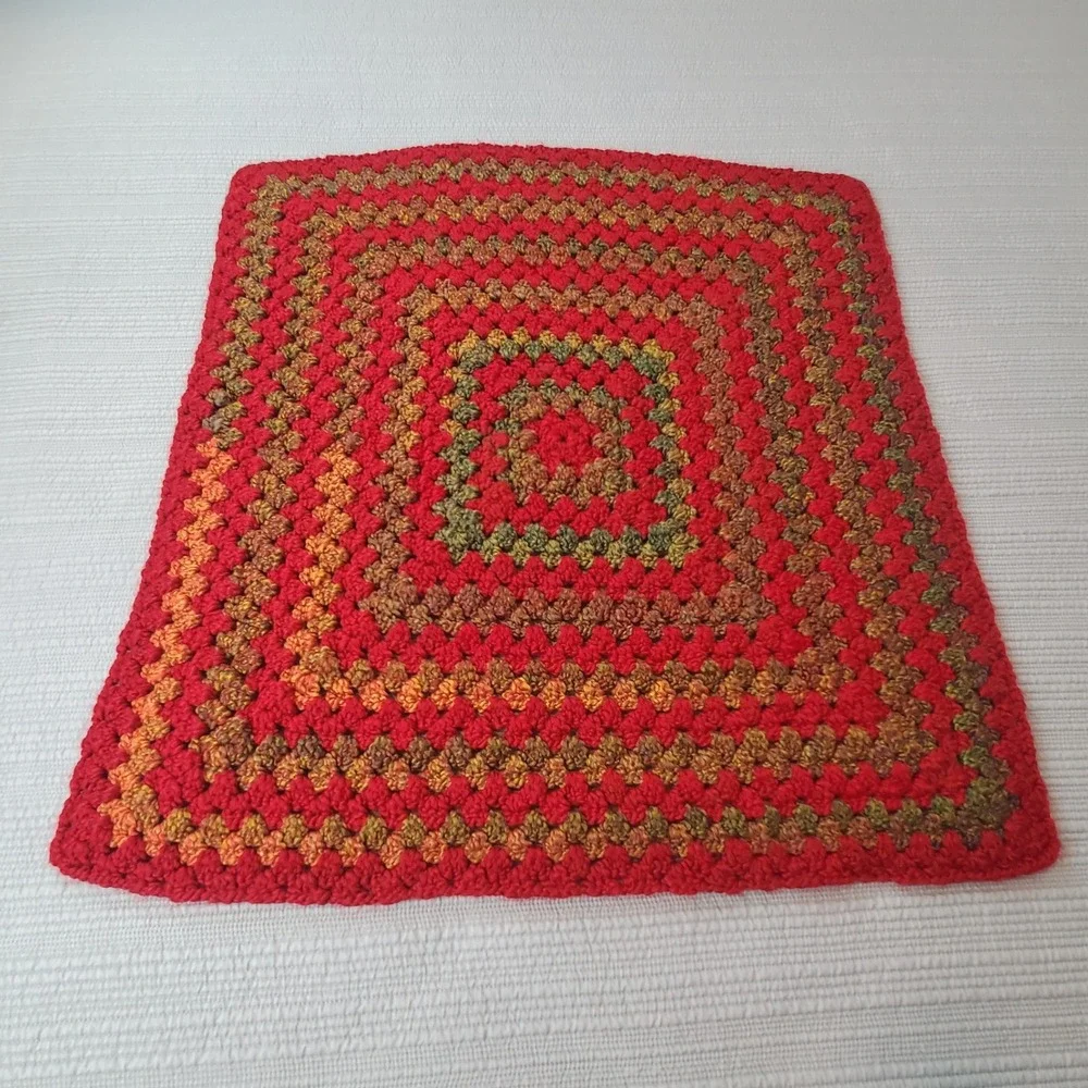 Handmade Granny Square Baby Blanket Unisex 30x30 Red Multi Excellent Crochet